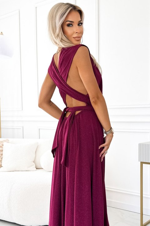 509-3 Elegancka długa suknia wiązana na wiele sposobów - BORDOWA z brokatem 509-3 Elegancka długa suknia wiązana na wiele sposobów - BORDOWA z brokatem