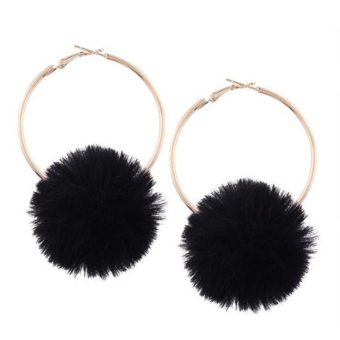 KOLCZYKI KOŁA POMPON CZARNE K632CZ KOLCZYKI KOŁA POMPON CZARNE K632CZ