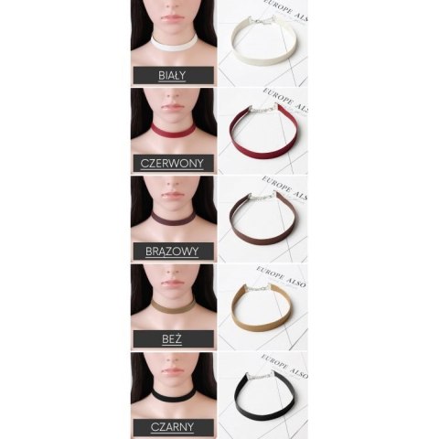 NASZYJNIK CHOKER SKÓRZANY - BIAŁY N480B