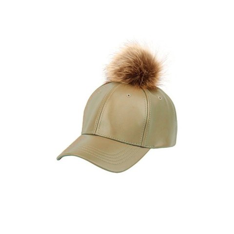 Czapka z daszkiem Skórkowa z pomponem CZ14ZIE Czapka z daszkiem Skórkowa z pomponem CZ14ZIE