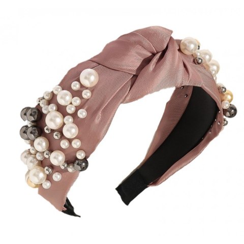 Opaska turban bogato zdobiona z materiału gruba 6,5cm róż O461R Opaska turban bogato zdobiona z materiału gruba 6,5cm róż O461R