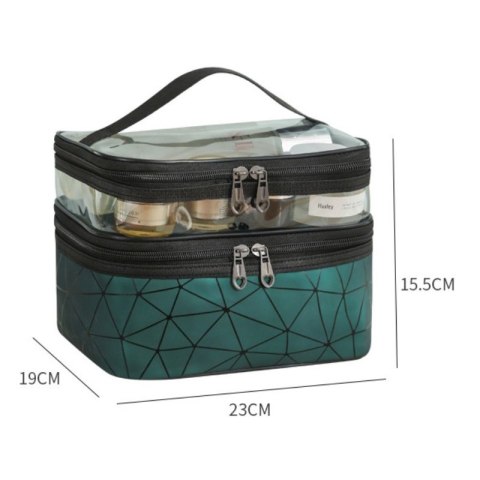 Kosmetyczka rozkładana geometryczna zielona 23x15,5x9cm KS35WZ1 Kosmetyczka rozkładana geometryczna zielona 23x15,5x9cm KS35WZ1