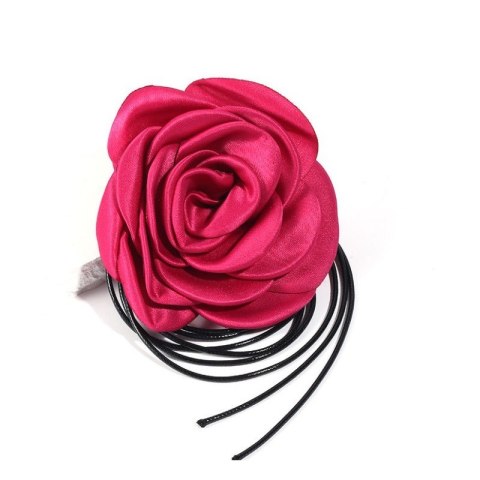 Naszyjnik choker XL ozdobny kwiat na szyję róża na rzemyku elegancki Fuksja N761F Naszyjnik choker XL ozdobny kwiat na szyję róża na rzemyku elegancki Fuksja N761F