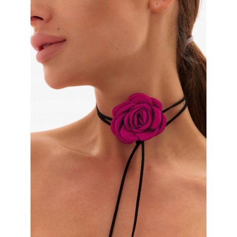 Naszyjnik choker ozdobny kwiat na szyję róża na rzemyku elegancki fuksja N760F Naszyjnik choker ozdobny kwiat na szyję róża na rzemyku elegancki fuksja N760F