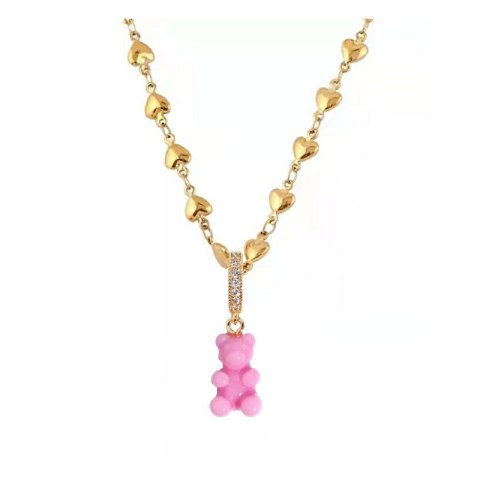 Naszyjnik stal chirurgiczna pozłacana 14k miś pink NST1592R Naszyjnik stal chirurgiczna pozłacana 14k miś pink NST1592R