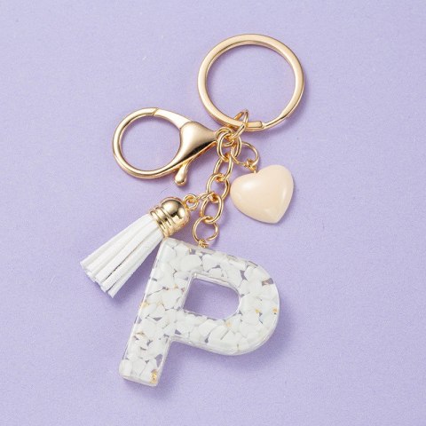 Brelok do kluczy LITERKA "P" biało złote kamyczki z sercem BRL329P Brelok do kluczy LITERKA "P" biało złote kamyczki z sercem BRL329P