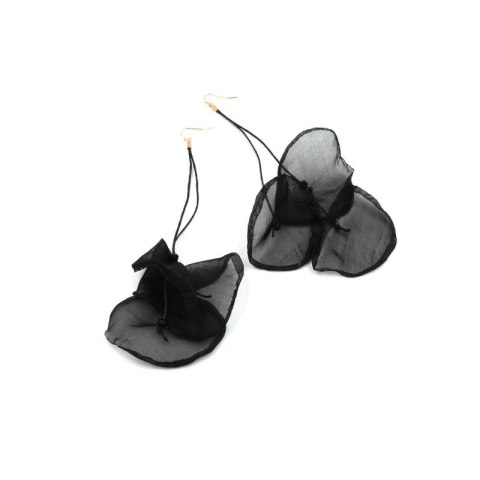 Kolczyki wiszące, efektowne tiulowe z koralikami 15 x 8 cm czarne K1680CZ Kolczyki wiszące, efektowne tiulowe z koralikami 15 x 8 cm czarne K1680CZ