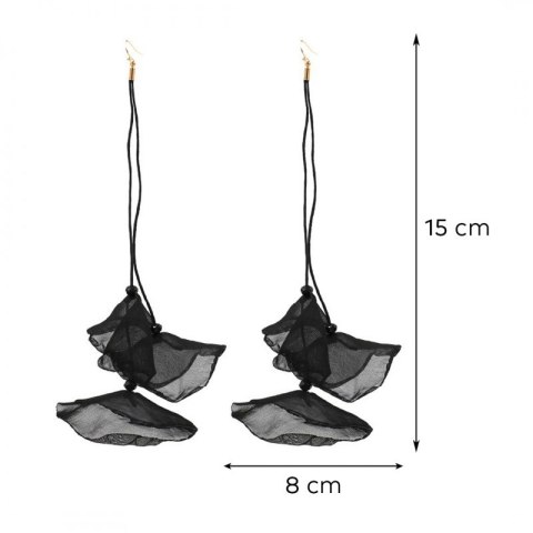 Kolczyki wiszące, efektowne tiulowe z koralikami 15 x 8 cm czarne K1680CZ Kolczyki wiszące, efektowne tiulowe z koralikami 15 x 8 cm czarne K1680CZ