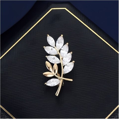 Broszka ozdobna elegancka z kryształkami, cyrkoniami Listki BZ181 Broszka ozdobna elegancka z kryształkami, cyrkoniami Listki BZ181