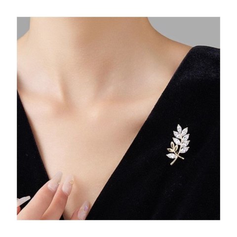 Broszka ozdobna elegancka z kryształkami, cyrkoniami Listki BZ181 Broszka ozdobna elegancka z kryształkami, cyrkoniami Listki BZ181