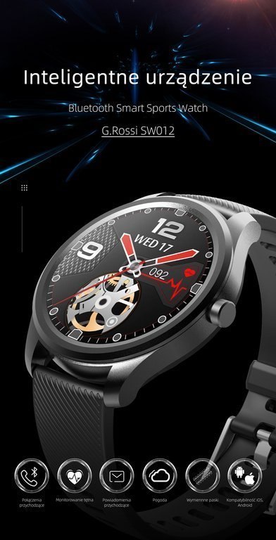 SMARTWATCH MĘSKI G. Rossi SW012-2 silver/black + dodatkowa BRANSOLETA (sg007b)