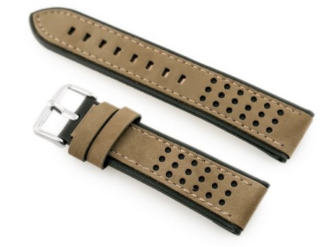Pasek skórzany do zegarka W80 beżowy/czarny - 22mm Pasek skórzany do zegarka W80 beżowy/czarny - 22mm
