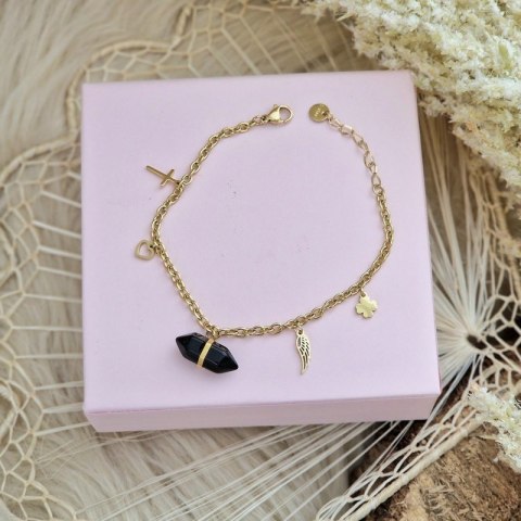 Bransoletka na rękę stal chirurgiczna pozłacana 14k złotem kryształ górski BST1407CZ Bransoletka na rękę stal chirurgiczna pozłacana 14k złotem kryształ górski BST1407CZ