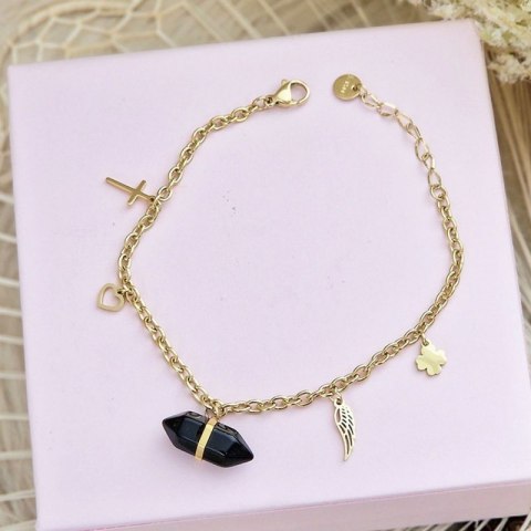 Bransoletka na rękę stal chirurgiczna pozłacana 14k złotem kryształ górski BST1407CZ Bransoletka na rękę stal chirurgiczna pozłacana 14k złotem kryształ górski BST1407CZ