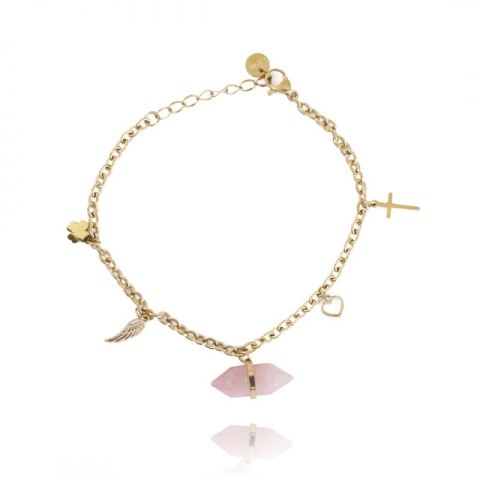 Bransoletka na rękę stal chirurgiczna pozłacana 14k złotem kryształ górski BST1407R Bransoletka na rękę stal chirurgiczna pozłacana 14k złotem kryształ górski BST1407R