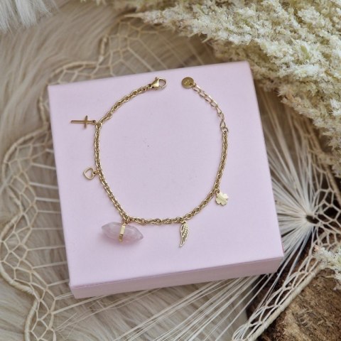 Bransoletka na rękę stal chirurgiczna pozłacana 14k złotem kryształ górski BST1407R Bransoletka na rękę stal chirurgiczna pozłacana 14k złotem kryształ górski BST1407R