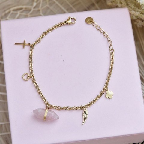 Bransoletka na rękę stal chirurgiczna pozłacana 14k złotem kryształ górski BST1407R Bransoletka na rękę stal chirurgiczna pozłacana 14k złotem kryształ górski BST1407R