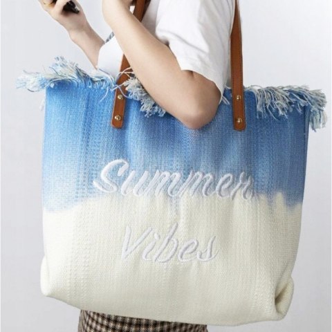 TORBA PLAŻOWA BOHO Z frędzlami niebieska ombre TP14N TORBA PLAŻOWA BOHO Z frędzlami niebieska ombre TP14N