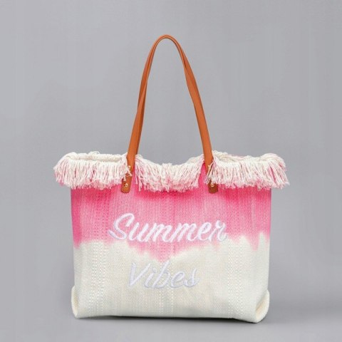 TORBA PLAŻOWA BOHO Z frędzlami różowa ombre TP14R TORBA PLAŻOWA BOHO Z frędzlami różowa ombre TP14R