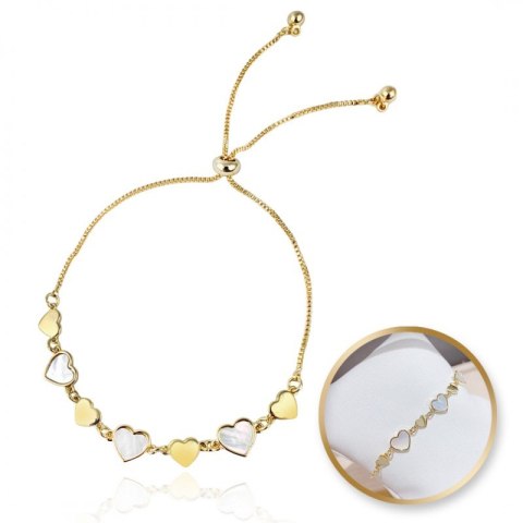 Bransoletka na rękę stal chirurgiczna pozłacana 14k złotem, SERCA masa perłowa BST1532 Bransoletka na rękę stal chirurgiczna pozłacana 14k złotem, SERCA masa perłowa BST1532