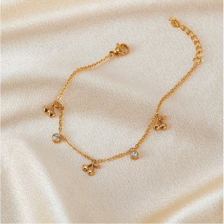 Bransoletka na rękę stal chirurgiczna pozłacana 14k złotem WISIENKI BST1519