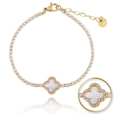 Bransoletka na rękę stal chirurgiczna pozłacana 14k złotem koniczynka BST1512B Bransoletka na rękę stal chirurgiczna pozłacana 14k złotem koniczynka BST1512B