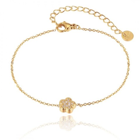 Bransoletka na rękę stal chirurgiczna pozłacana 14k złotem, kwiat, cyrkonia BST1518 Bransoletka na rękę stal chirurgiczna pozłacana 14k złotem, kwiat, cyrkonia BST1518