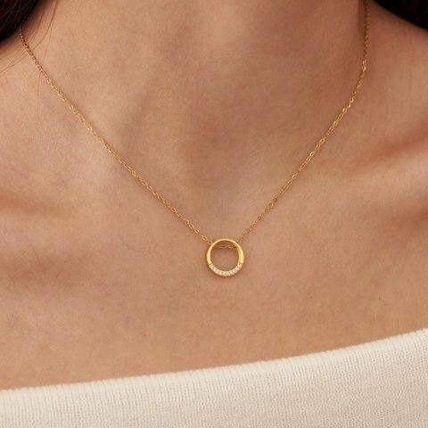 Naszyjnik stal szlachetna pozłacana 14k złotem, elegancki, KOŁO cyrkonie NST2150 Naszyjnik stal szlachetna pozłacana 14k złotem, elegancki, KOŁO cyrkonie NST2150
