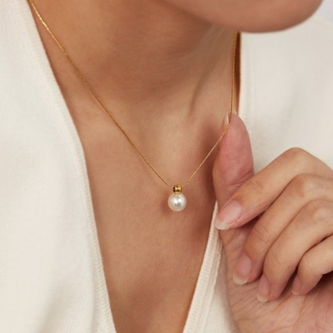 Naszyjnik stal szlachetna pozłacana 14k złotem, elegancki, PERŁA NST2147 Naszyjnik stal szlachetna pozłacana 14k złotem, elegancki, PERŁA NST2147